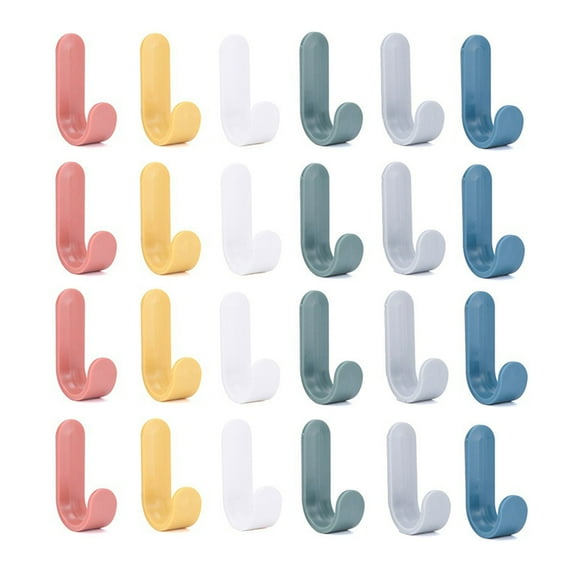 Botattraeck 24 Pieces Self Adhesive Hooks Wall Hanging Plastic Creative Cute J-Shaped Hooks Powerful Self Adhesive Hooks for General Bathroom Kitchen Use Sticky Wall Hook Waterproof