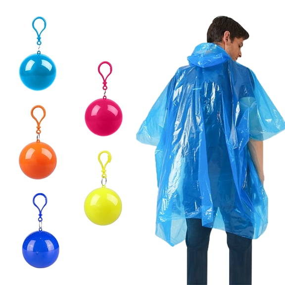 Botattraeck 6 Pcs Rain Poncho Plastic Waterproof Poncho Portable Raincoats Ball with Keychain Hook Rainwear for Camping Cycling Travel Outdoor Activities (Random Colours)