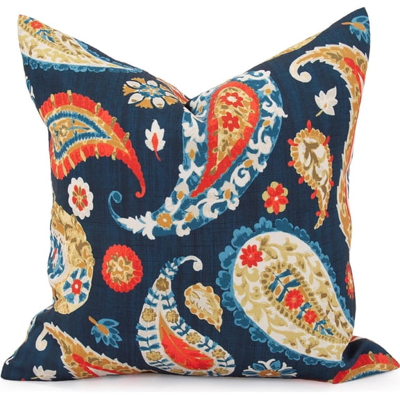 Boteh Indigo Pillow-Designer Paisley Accent
