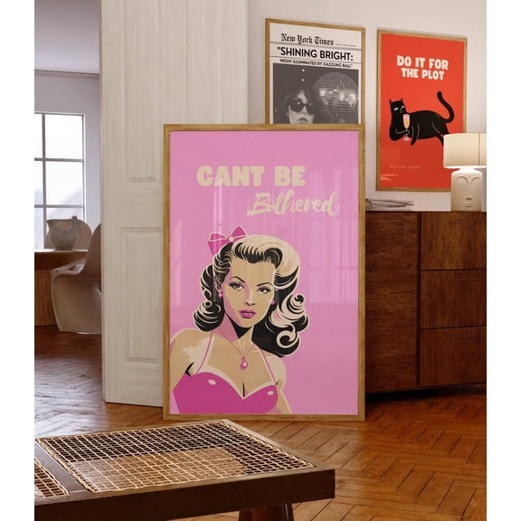Can'T Be Bothered Poster-Pin Up Art-Vintage Poster-70S Wall Prints-Retro Art Print-College Art-Vintage Wall Art-Girly Art-Pink Wall Prints Wall Art, Modern Wall Decor, 8x12 UNFRAMED
