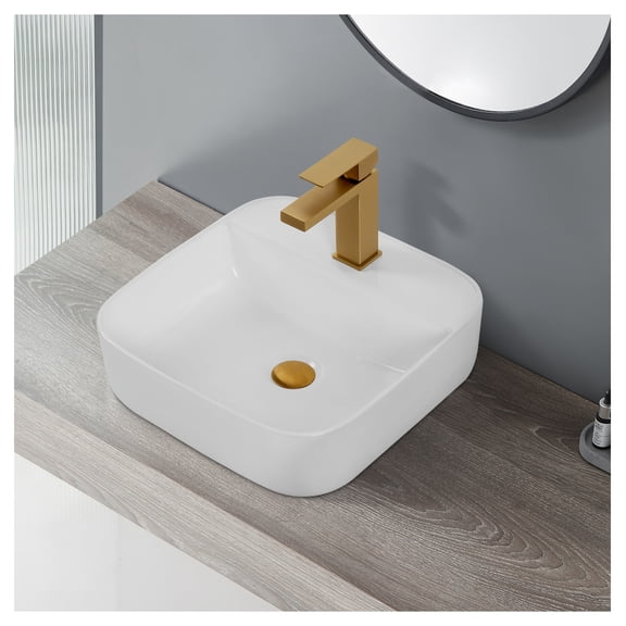 Bothwa Counter Top Wash Basin - White Ceramic Vessel Sink, Square Modern Bathroom Sink, CUPC Certified, Durable & Easy Clean