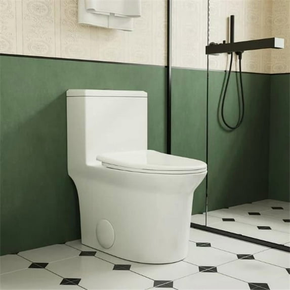 Bothwa Home T051-WT 14.37 in. 1.1-1.6 GPF Super Quite Flushing Elongated Comfort Height Toilet, Dual Flush - Ceramic
