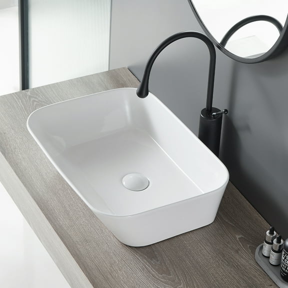 Bothwa Home Modern Bathroom Vessel Sink  Stylish Above-Counter White Porcelain Sink, Durable Ceramic, Easy Top-Mount Installation