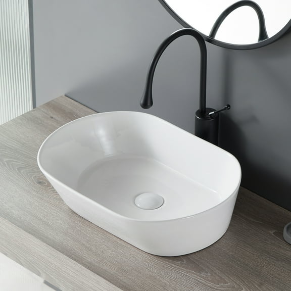 Bothwa Home Modern Bathroom Vessel Sink  Stylish Above-Counter White Porcelain Sink, Durable Ceramic, Easy Top-Mount Installation