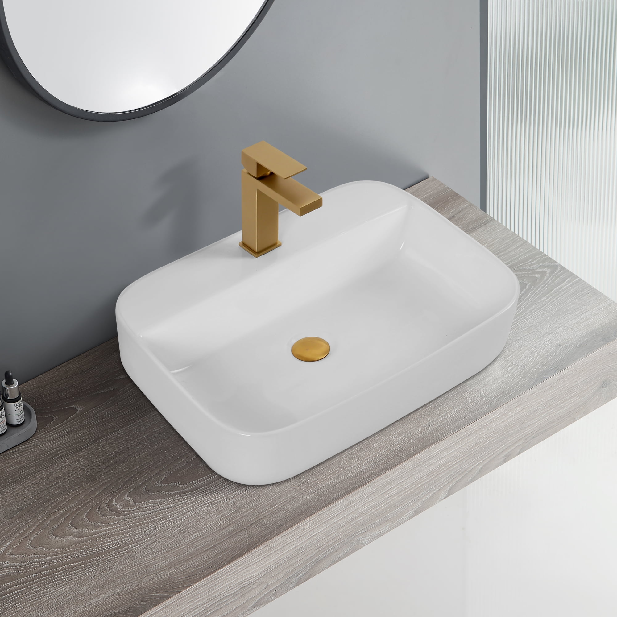 Bothwa Home Modern Bathroom Vessel Sink – Stylish Above-Counter White Porcelain Sink, Durable Ceramic, Easy Top-Mount Installation