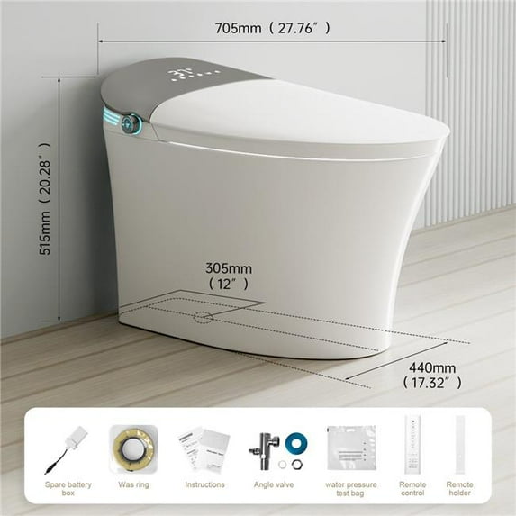 Bothwa Home ST619-WBTS Smart Toilet with Built-in Bidet, Heated Seat, Booster Pump, Instant Warm Water Modern One-Piece Floor-Mounted Toilet for Bathroom, Glossy White - 27.76 x 17.32 x 20.28 in.