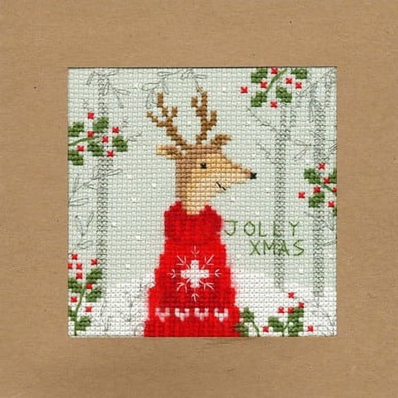 Bothy Threads Greeting Card Cross Stitch Kit Christmas Deer 10 x 10 cm XMAS12 Counted Pattern