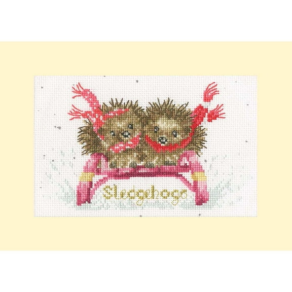 Bothy Threads Counted Cross Stitch Kit Christmas Card - Sledgehogs