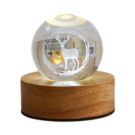 Bothyi 6cm Artificial Crystal Ball USB Night Light Desk Decoration Romantic Wooden Base Table Lamp for Bedroom Decor Multifunctional D