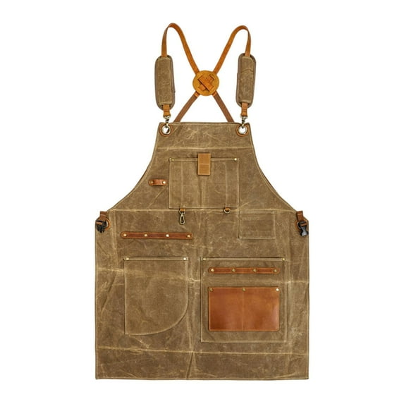 Bothyi Canvas Apron Cross Back Woodworking Apron for Plumbers Gardeners Blacksmiths Brown