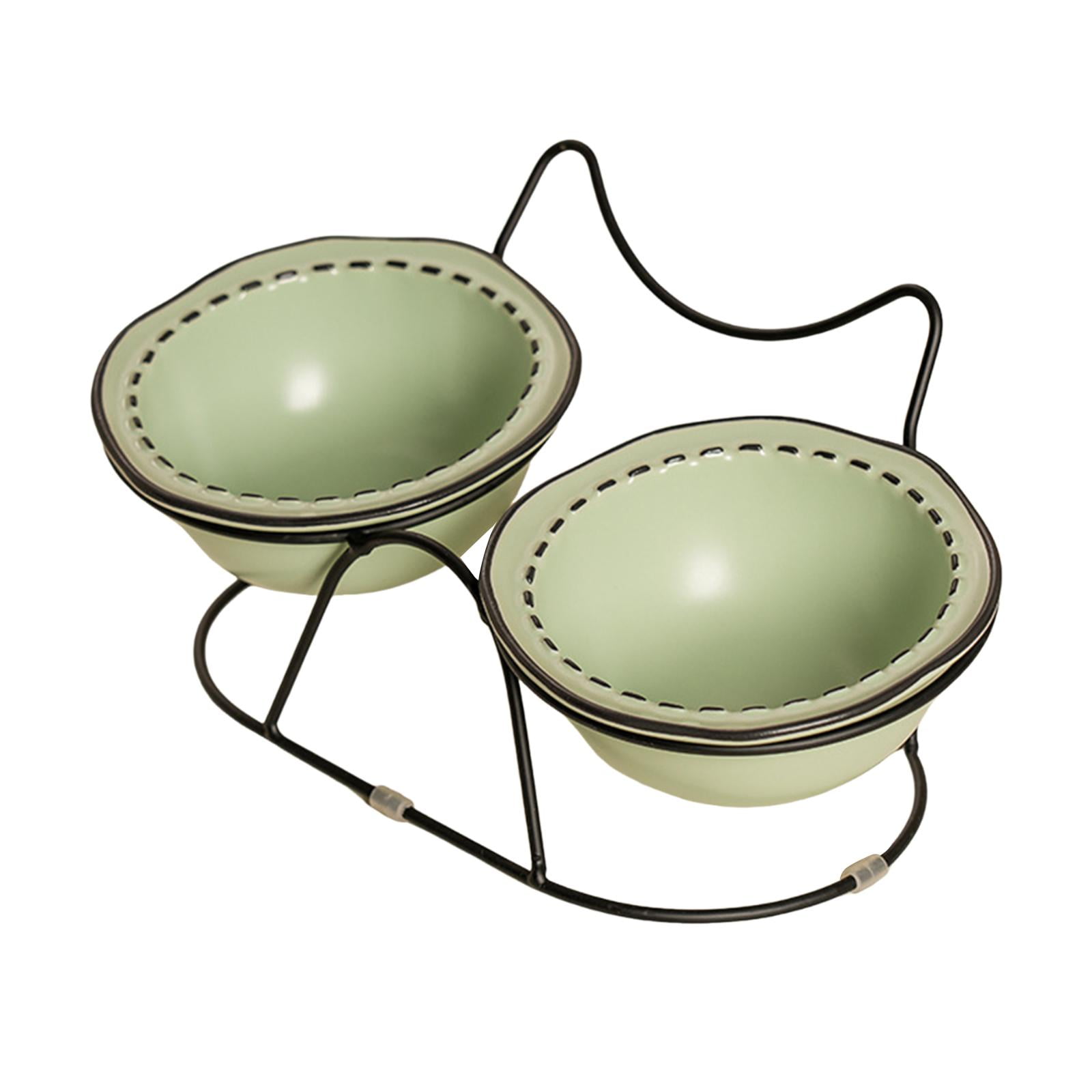 Bothyi Ceramic Pet Bowl Cat Dish Feeder AntiSlip Protect Pets Neck Raised Cat Bowl Cat Food and Water Bowl Set for Indoor Cats Puppy green