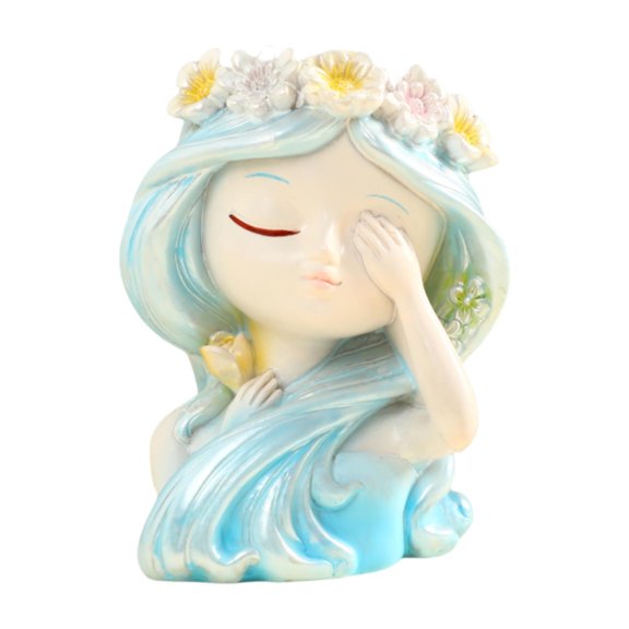 Bothyi Fairy Head Plant Pot Girl Face Flower Planter Multifunction Cute Home Decoration Blue