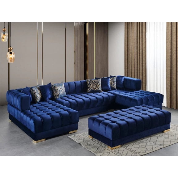 Boticcino Blue Velvet Double Chaise Sectional