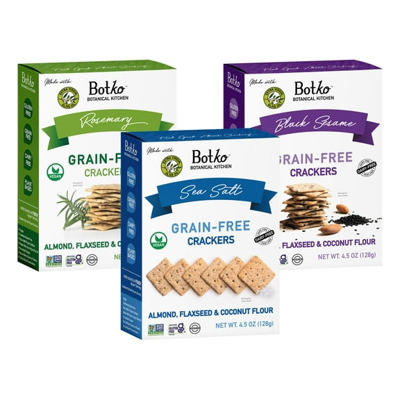 Botko Foods Variety Pack Grain Free Crackers 3 PACK | Gluten Free Crackers | Almond Flour, Flaxseed, & Coconut Flour | Healthy Snack | Vegan Snack | Dairy Free, No Added Sugar | 3 PACK