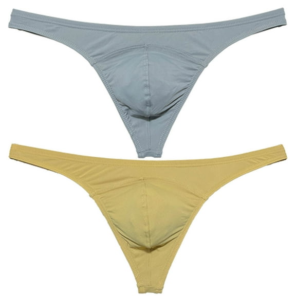 Botmois 2 PACK Men's Bikini T-back Underwear Male Low-rise Thong Briefs Bulge Pouch Soft Beach Tangas Silky Solid 2P-gray/camel M