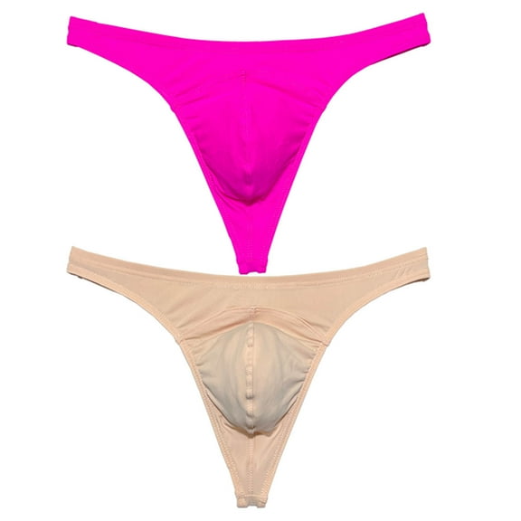 Botmois 2 PACK Men's Bikini T-back Underwear Male Low-rise Thong Briefs Bulge Pouch Soft Beach Tangas Silky Solid 2P-pink/light flesh-X