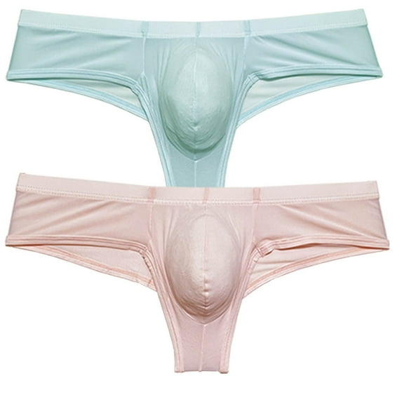 Botmois 2 PACK Men's Low-rise Briefs Ice Silk Brazil Underwear Male Bikini Underpants Ultrathin Soft Comfortable Sexy Beach Shorts 2P-gray green/light pink X
