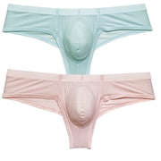 Botmois 2 PACK Mens Low-rise Briefs Ice Silk Brazil Underwear Male Bikini Underpants Ultrathin Soft Comfortable Sexy Beach Shorts 2P-gray green/light pink L
