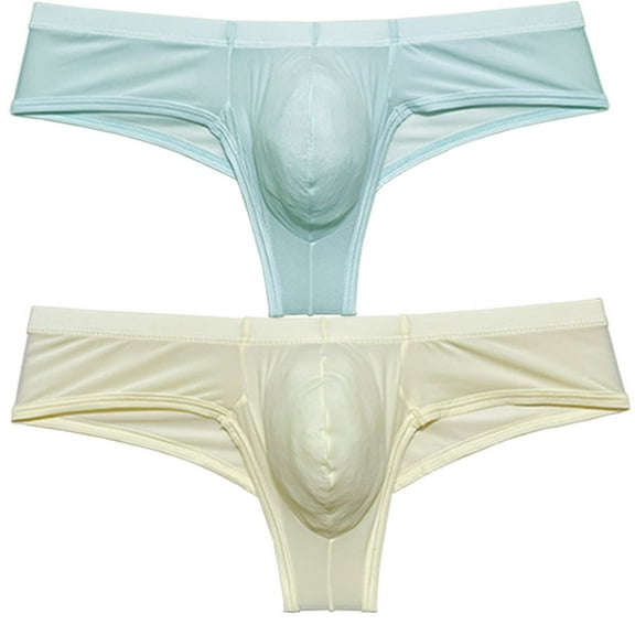 Botmois 2 PACK Men's Low-rise Briefs Ice Silk Brazil Underwear Male Bikini Underpants Ultrathin Soft Comfortable Sexy Beach Shorts 2P-gray green/light flesh-X
