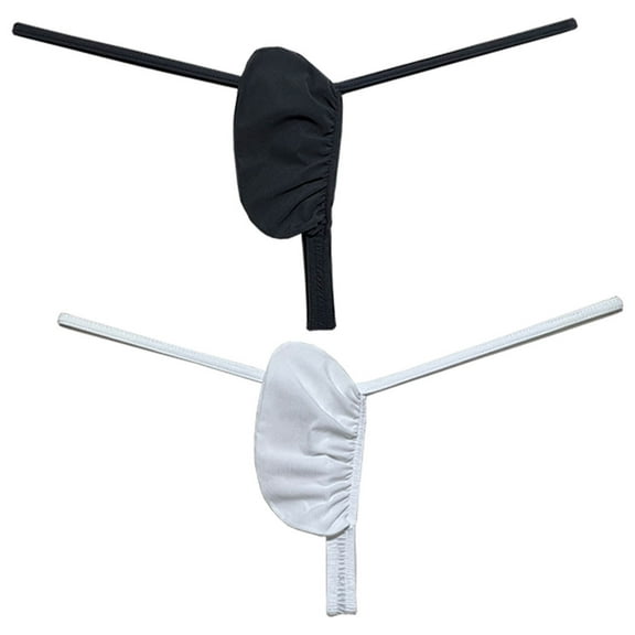 Botmois 2 PACK Men's Micro Thongs Ice Silk Low-rise Briefs Underwear Male Bikini G-String Ultrathin Soft Comfortable Sexy T-Back Underpants 2P-HB L