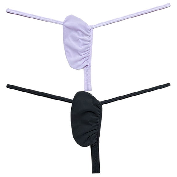 Botmois 2 PACK Men's Micro Thongs Ice Silk Low-rise Briefs Underwear Male Bikini G-String Ultrathin Soft Comfortable Sexy T-Back Underpants 2P-HHei X