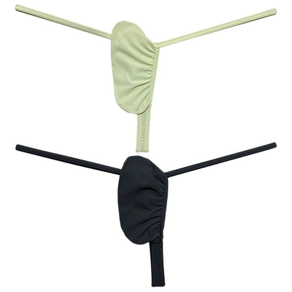 Botmois 2 PACK Men's Micro Thongs Ice Silk Low-rise Briefs Underwear Male Bikini G-String Ultrathin Soft Comfortable Sexy T-Back Underpants 2P-QH M