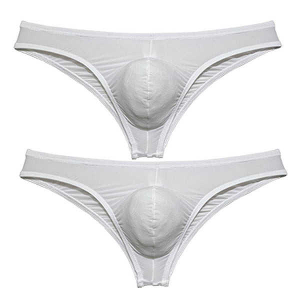 Botmois 2 PACK Micro Briefs Men's Underwear Bikini Pucker Back Male Slip Low-rise Brazil Underpants Ultrathin Comfy Beach Brief Silky 2P-white/white-L