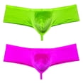 thumbnail image 1 of Botmois 2PCS/Pack Men's Solid Boxer Briefs Low Rise Shiny Thongs Underwear Half Hip Pouch Tangas Mini Beach Bikini Apple Green+Neon Pink M, 1 of 3