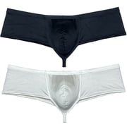 Botmois 2PCS/Pack Mens Solid Boxer Briefs Low Rise Shiny Thongs Underwear Half Hip Pouch Tangas Mini Beach Bikini Black+White L