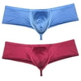 thumbnail image 1 of Botmois 2PCS/Pack Men's Solid Boxer Briefs Low Rise Shiny Thongs Underwear Half Hip Pouch Tangas Mini Beach Bikini Blue Gray+Wine Red M, 1 of 3