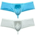 thumbnail image 1 of Botmois 2PCS/Pack Men's Solid Boxer Briefs Low Rise Shiny Thongs Underwear Half Hip Pouch Tangas Mini Beach Bikini Light Blue+White X, 1 of 3