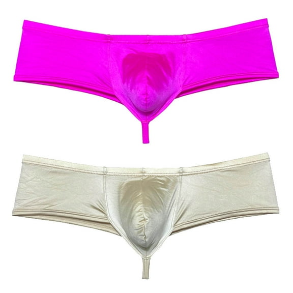 Botmois 2PCS/Pack Men's Solid Boxer Briefs Low Rise Shiny Thongs Underwear Half Hip Pouch Tangas Mini Beach Bikini Neon Pink Flesh M