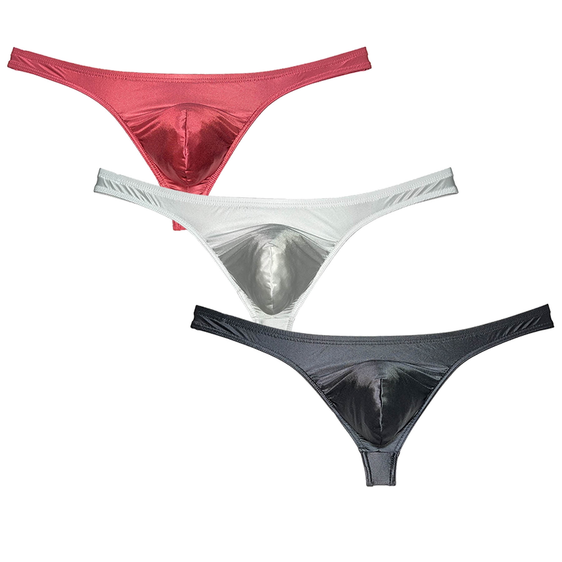 Botmois 3 PACK Men's Shiny Thongs Mini Bikini G-String Underwear Bulge ...