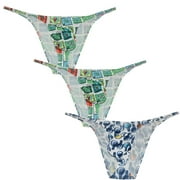 Botmois 3PACK Mens Print String Briefs Spandex Bikini Bottoms Pouch Thongs Underwear Low Rise Tangas Bathing G-String Underpants 3SSS M