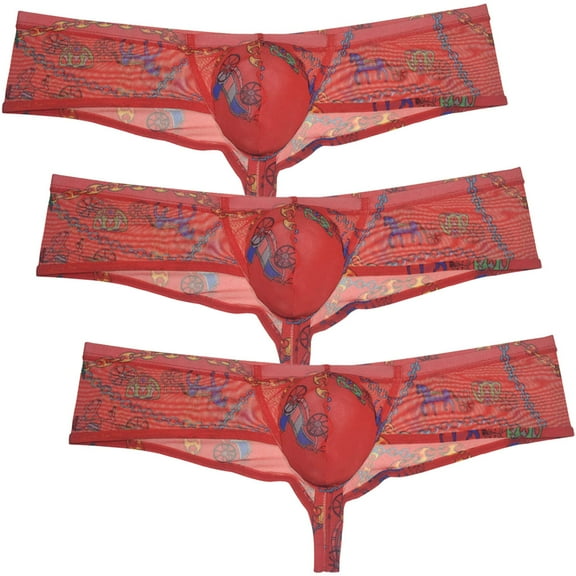 Botmois 3Pack Men's Mesh Sheer Briefs Spandex Hipster Bottoms Thong Underwear Breathable Tangas Sunbathe Boxershorts Underpants 3 Chain XL