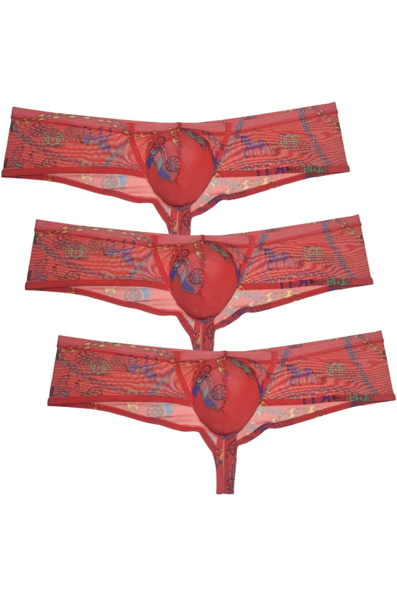 3Pack Men's Mesh Sheer Briefs Spandex Hipster Bottoms Thong Underwear Breathable Tangas Sunbathe Boxershorts Underpants 3 Chain XL