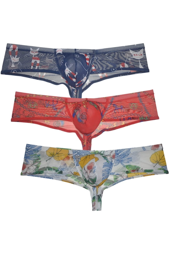 3Pack Men's Mesh Sheer Briefs Spandex Hipster Bottoms Thong Underwear Breathable Tangas Sunbathe Boxershorts Underpants BSZ L