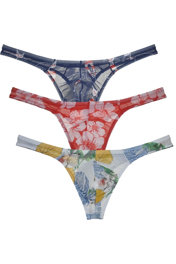 3Pack Men's Mesh Sheer Briefs Spandex Mini Bottoms Thong Hipster Tangas Underwear Sunbathe Underpants Lingerie BSZ L