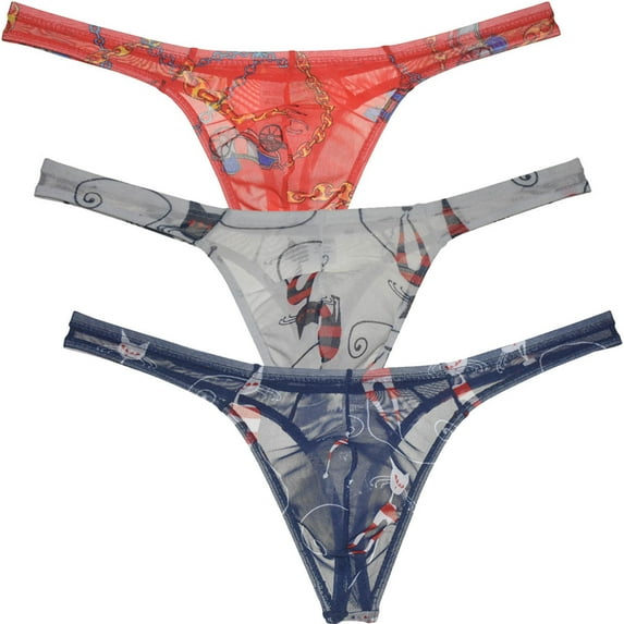 Botmois 3Pack Men's Mesh Sheer Briefs Spandex Mini Bottoms Thong Hipster Tangas Underwear Sunbathe Underpants Lingerie LBB M