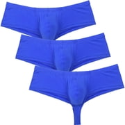 Botmois 3Pack Men's Solid Boxer Briefs Spandex Half Hip Bottoms Tangas Underwear Breathable Bathing Bikini Boxershorts Lingerie Panties 3 Blue L