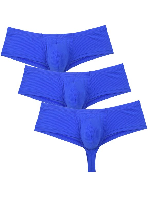 3Pack Men's Solid Boxer Briefs Spandex Half Hip Bottoms Tangas Underwear Breathable Bathing Bikini Boxershorts Lingerie Panties 3 Blue L