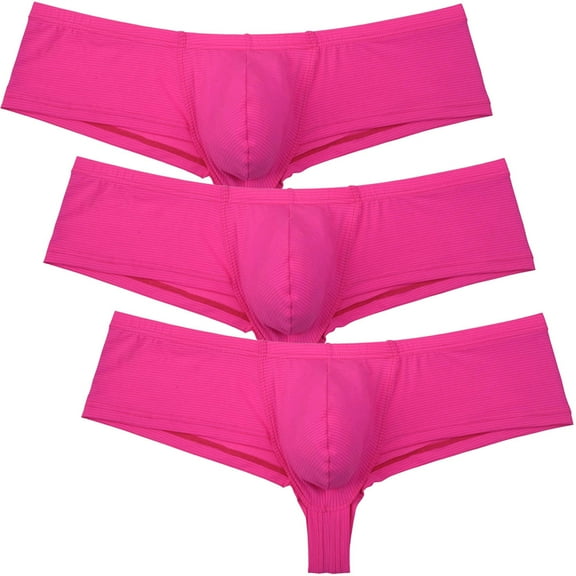Botmois 3Pack Men's Solid Boxer Briefs Spandex Half Hip Bottoms Tangas Underwear Breathable Bathing Bikini Boxershorts Lingerie Panties 3 Pink XL