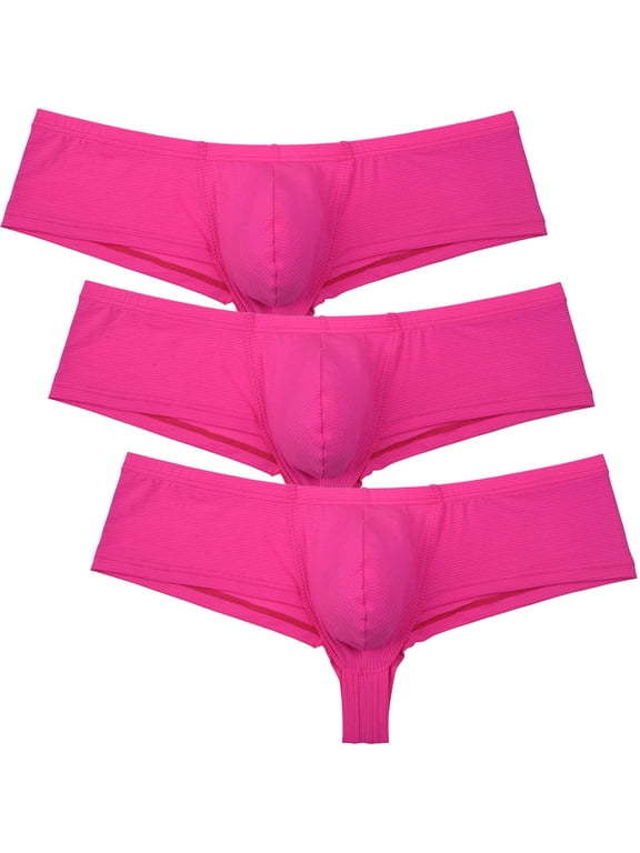 3Pack Men's Solid Boxer Briefs Spandex Half Hip Bottoms Tangas Underwear Breathable Bathing Bikini Boxershorts Lingerie Panties 3 Pink XL
