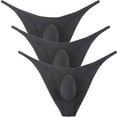 thumbnail image 1 of Botmois 3Pack Men's Solid Briefs Spandex Mini Bottoms Tangas Underwear Breathable Bathing Bikini G-String Lingerie Panties 3 Black M, 1 of 3