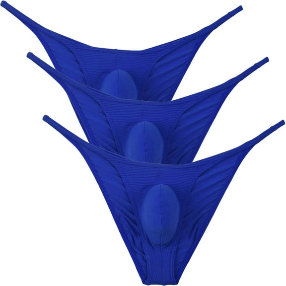 Botmois 3Pack Men's Solid Briefs Spandex Mini Bottoms Tangas Underwear Breathable Bathing Bikini G-String Lingerie Panties 3 Blue XL