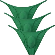 Botmois 3Pack Men's Solid Briefs Spandex Mini Bottoms Tangas Underwear Breathable Bathing Bikini G-String Lingerie Panties 3 Green L
