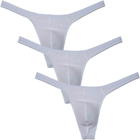 Botmois 3Pack Men's Spandex Thong Hipster Mini Bottoms Briefs Underwear Breathable Tangas Sunbathe Underpants 3 White M