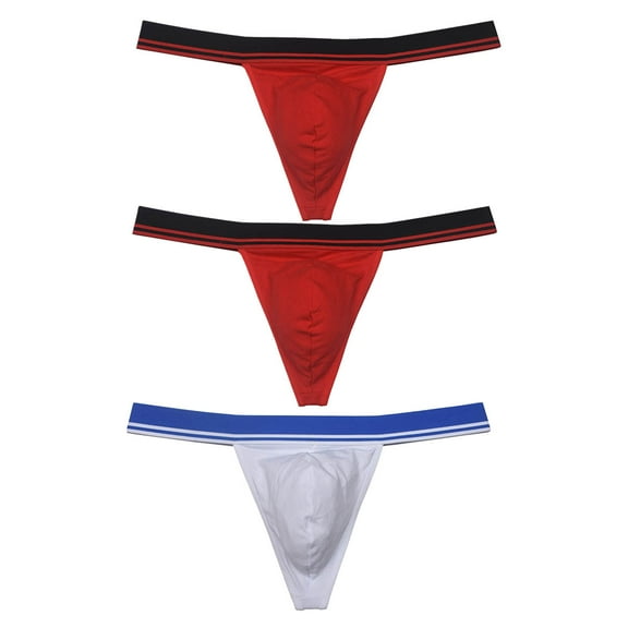 Botmois 3pack Men's Spandex Mini Briefs Elastic Waistband Soft Thongs Low-rise T-back Bikini Underwear Comfortable Tangas Underpants White Red Light Pink M