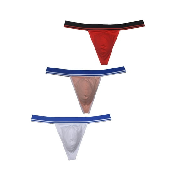 Botmois 3pack Men's Spandex Mini Briefs Elastic Waistband Soft Thongs Low-rise T-back Bikini Underwear Comfortable Tangas Underpants White+Red+Light Pink L