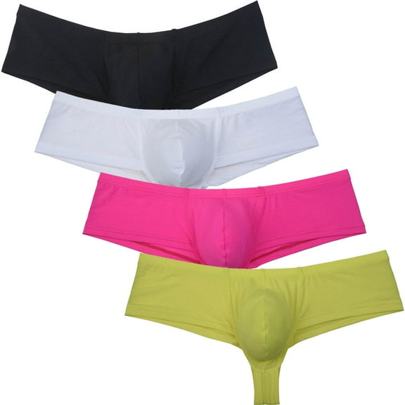 Botmois 4Pack Men's Solid Boxer Briefs Spandex Half Hip Bottoms Tangas Underwear Breathable Bathing Bikini Boxershorts Lingerie Panties BWPY-M